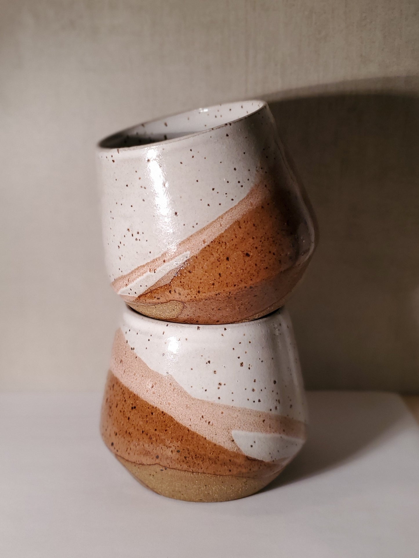 Modern Cocktail Tumblers (Set of 2) - Great Sand Dune Glaze Collection // Pink, Rust & White