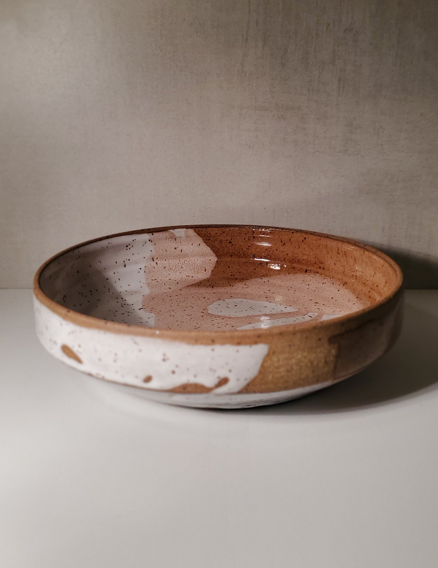 Great Sand Dune Shallow Utility Bowl - White Speckle, Pink & Rust