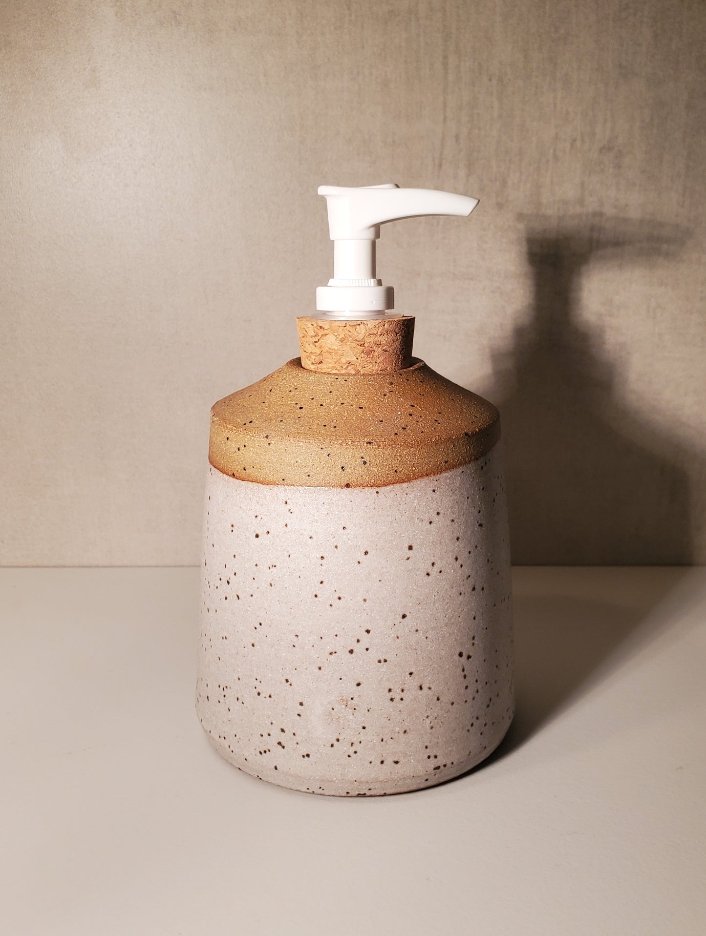 Modern Wheel Thrown Ceramic Soap Dispenser - Matte White Speckle Glaze // Colorado Pottery