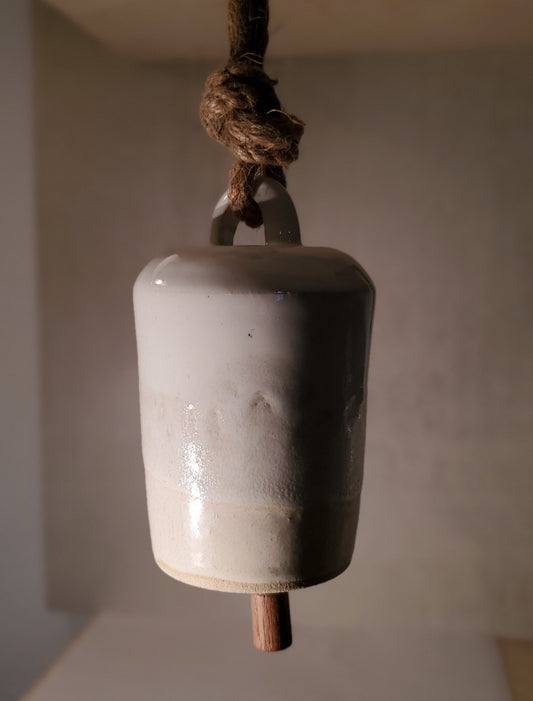 Modern Wheel Thrown Ceramic Bell - Palisade Glaze - Peach + White Hanging Bell // Colorado Pottery